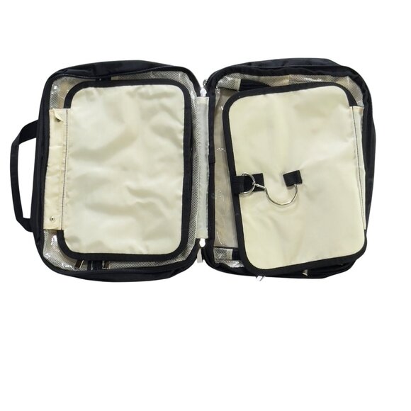 Findcozy Black Quilted Nylon Toiletry Bag Multiple Zipper Compartments Handles - Picture 8 of 14